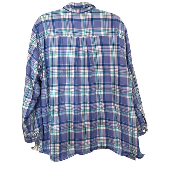 LL Bean Purple Plaid Fleece Lined Flannel Button Up Shirt Women's Plus Size 2XL - Picture 6 of 7